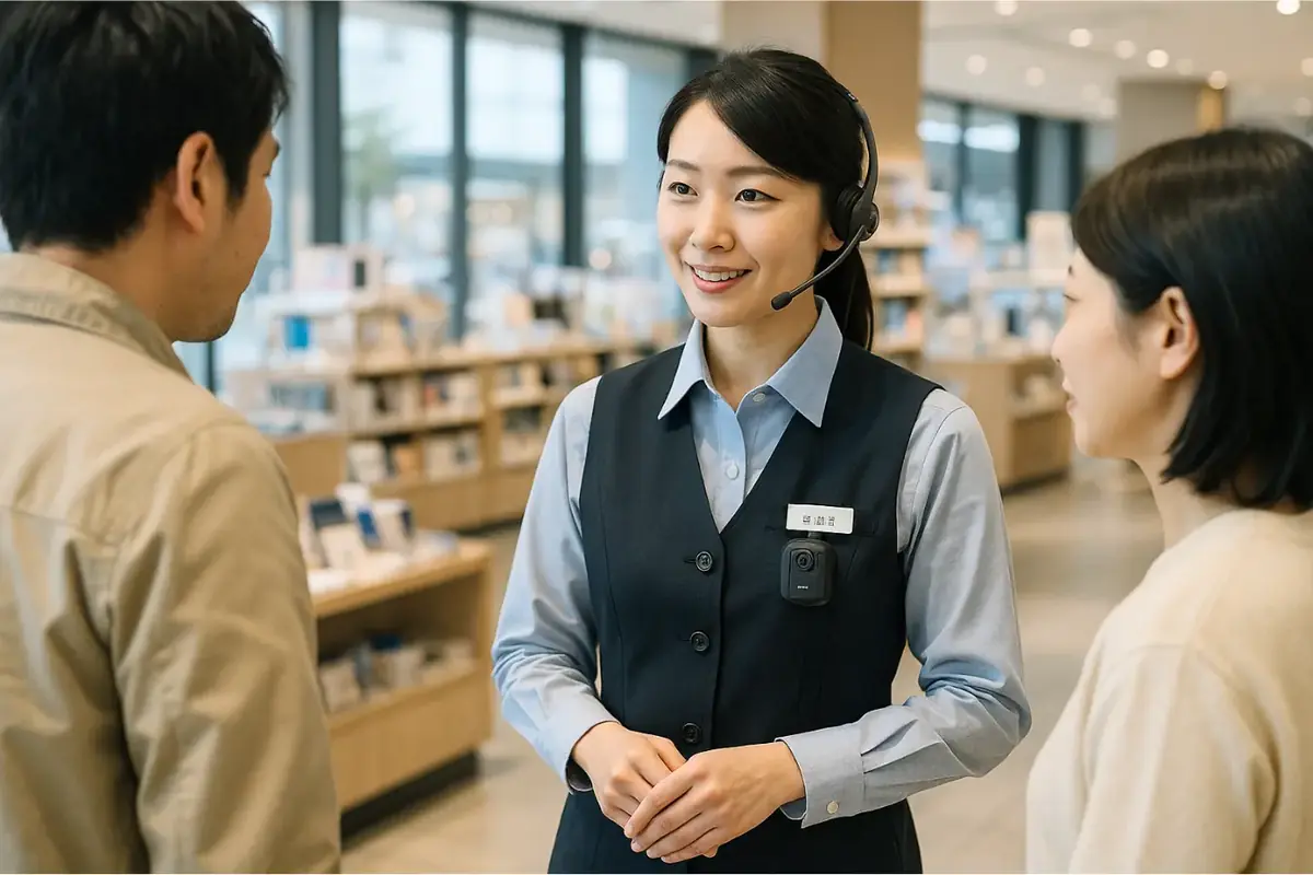 employé japonais clients caméra corporel