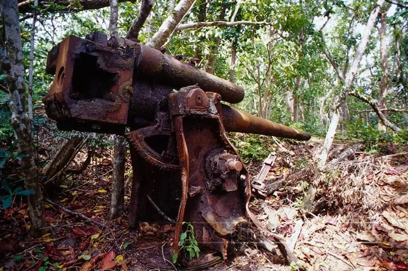 canon de la seconde guerre mondiale dans les iles Ogasawara au Japon